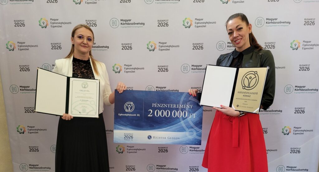 Az egészség megőrzése és megelőzése terén mutatott teljesítménye alapján elnyertük az “Egészségfejlesztő Kórház Díj 2026” címet.